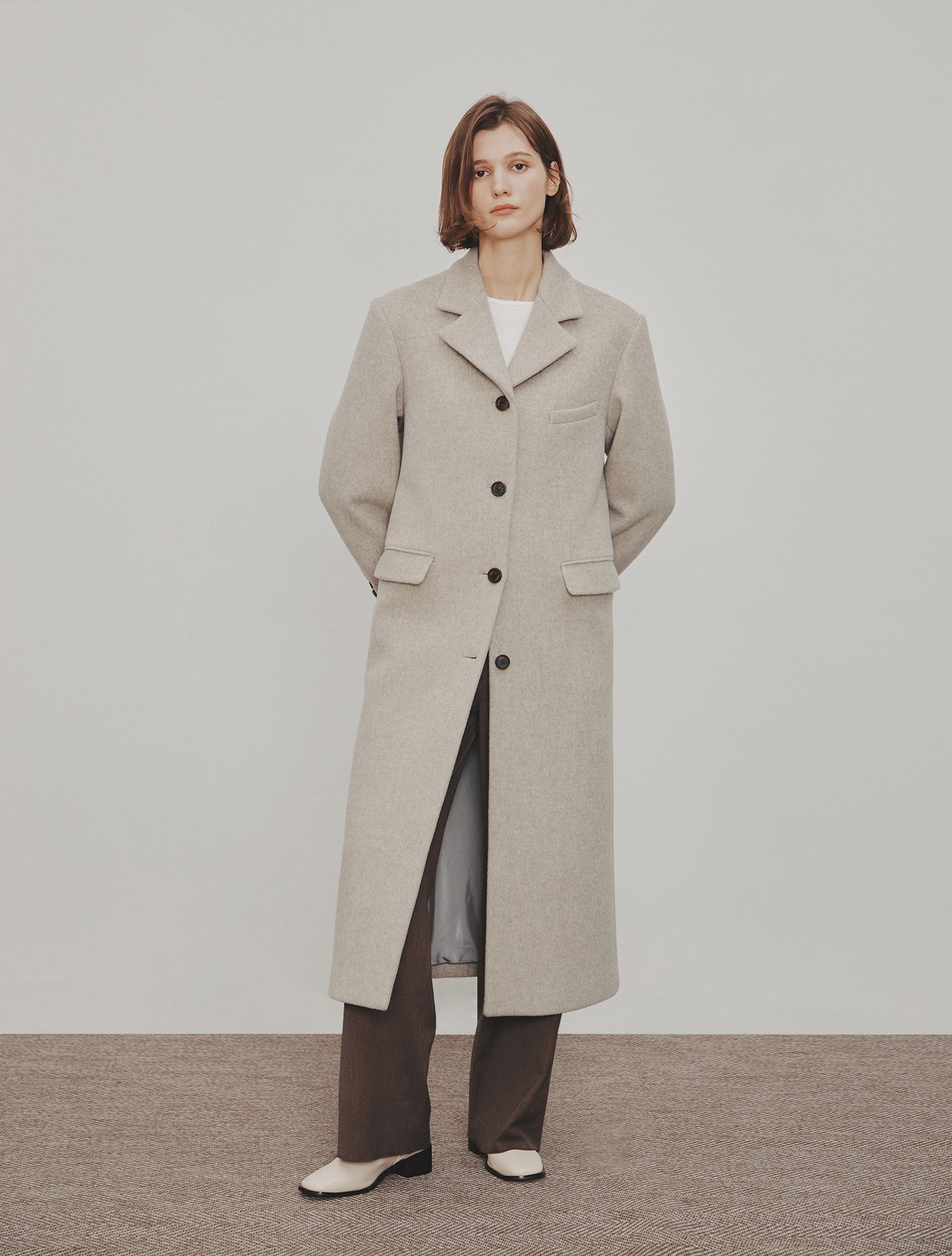 Wool &amp; Cashmere Tailored Coat (Melange Gray)