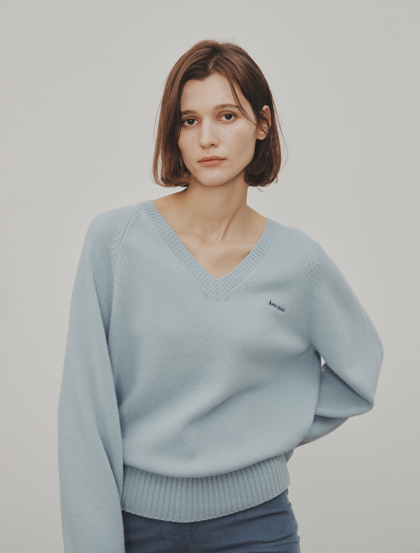 V-Neck Wool &amp; Cashmere Sweater (Blue)