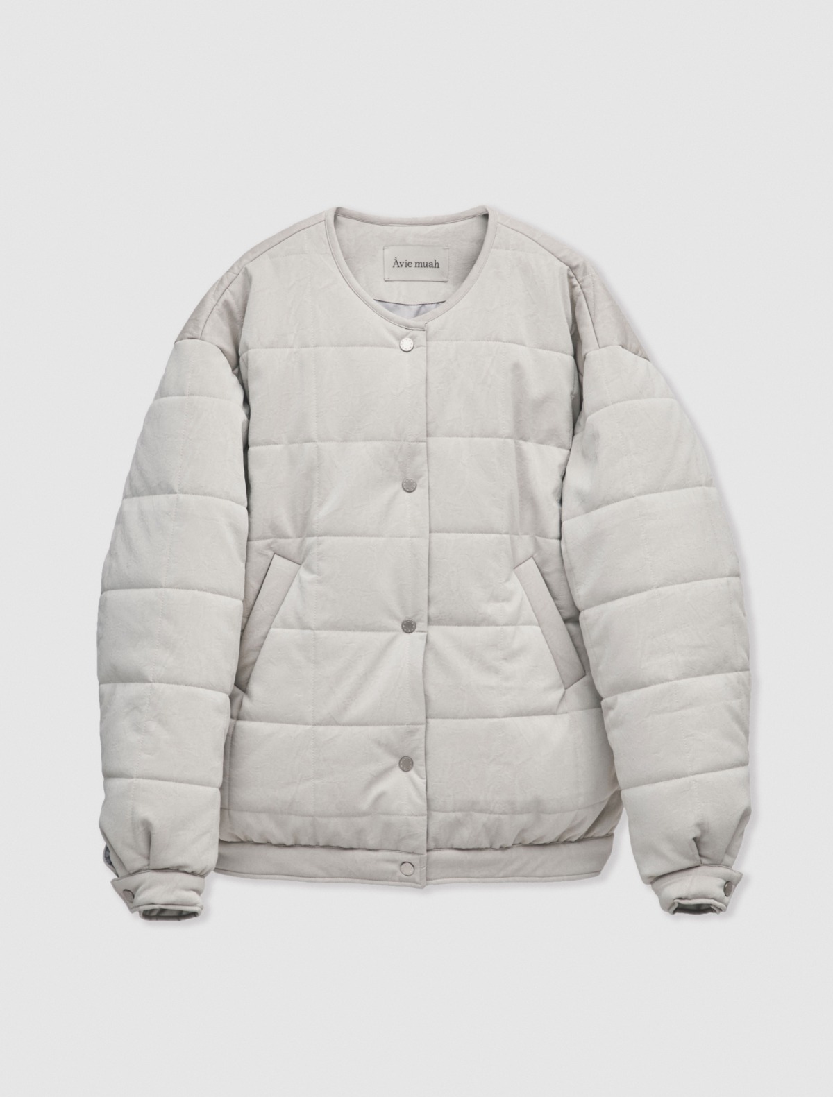 Quilted Faux Leather Down Jacket (Light Gray)