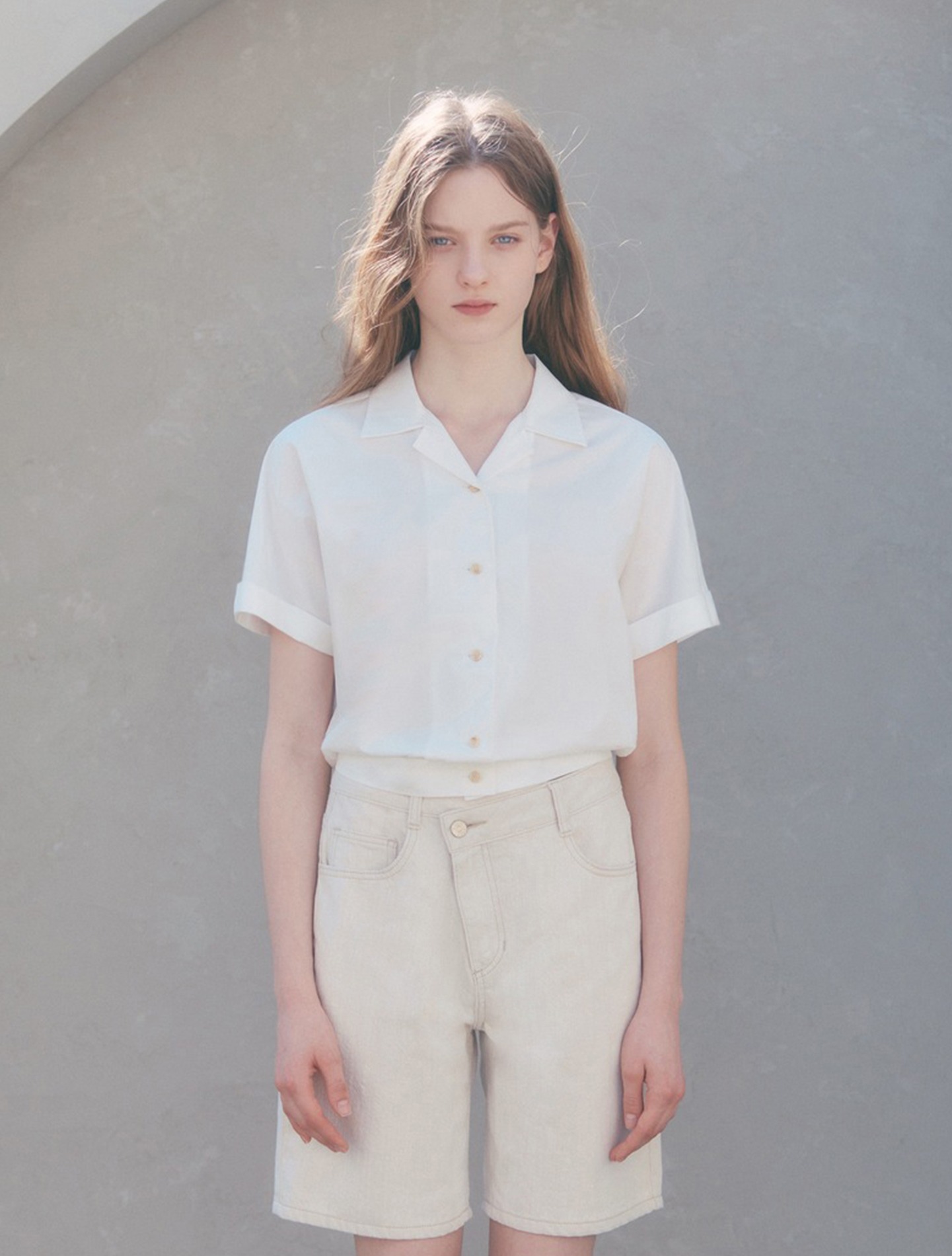 Cropped Cotton-Poplin Shirt (White)