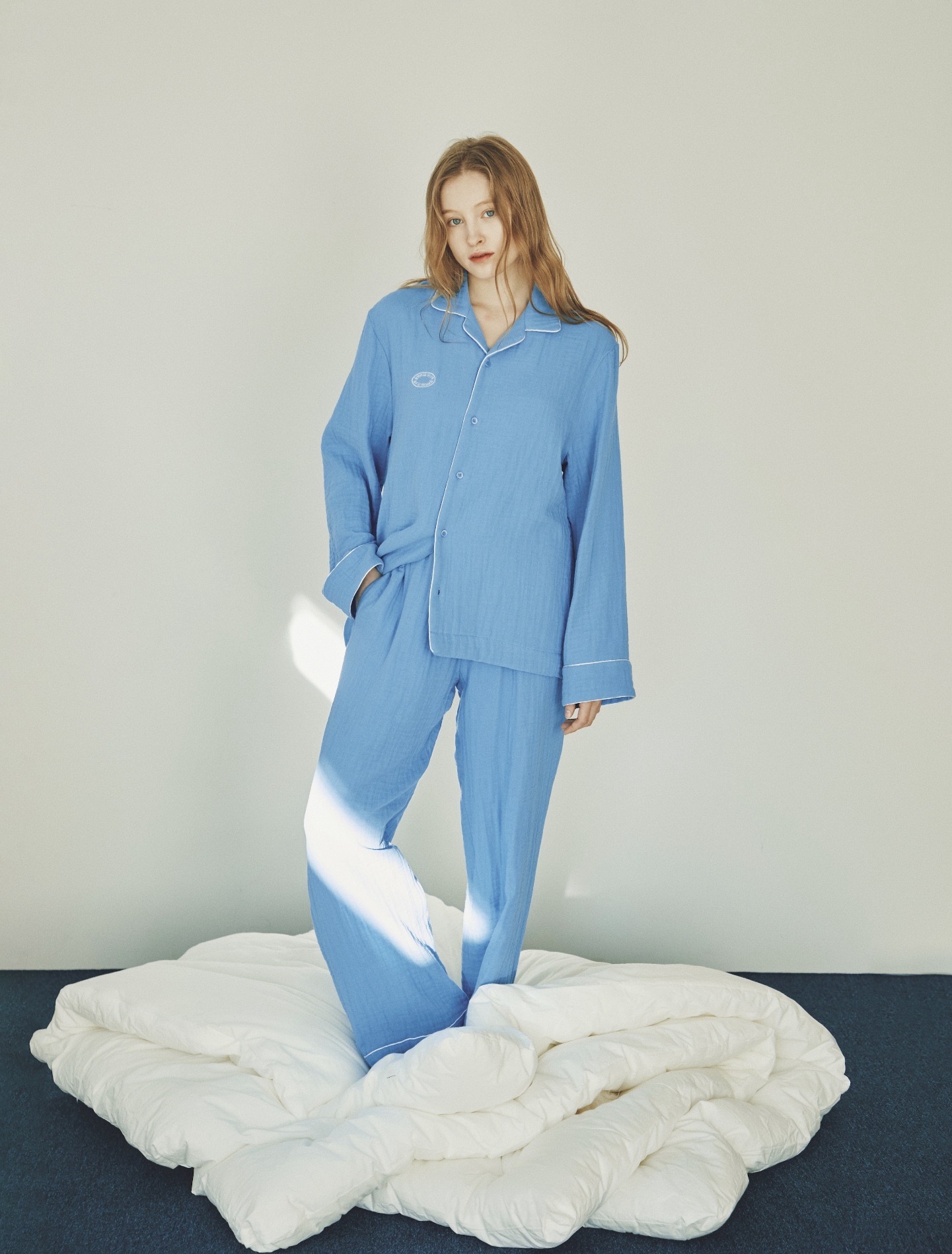 Crinkle Cotton Pyjama Set (Blue)