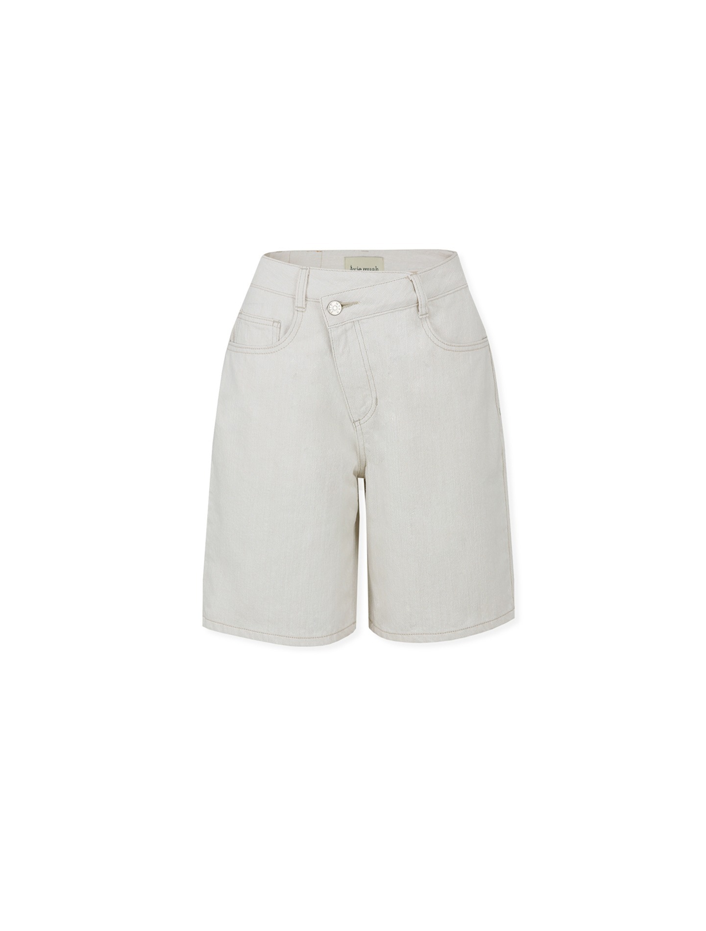 Mid-Rise Asymmetric Denim Shorts (Ivory)