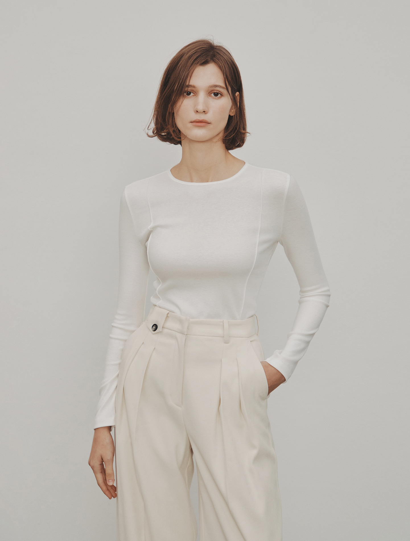 Wool-Blend Long-Sleeved Jersey Top (Ivory)