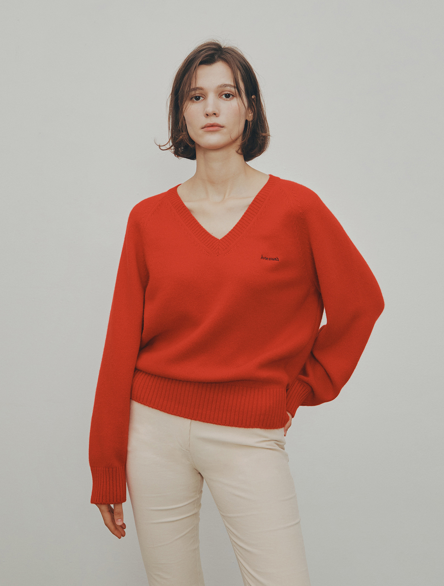 V-Neck Wool &amp; Cashmere Sweater (Red)