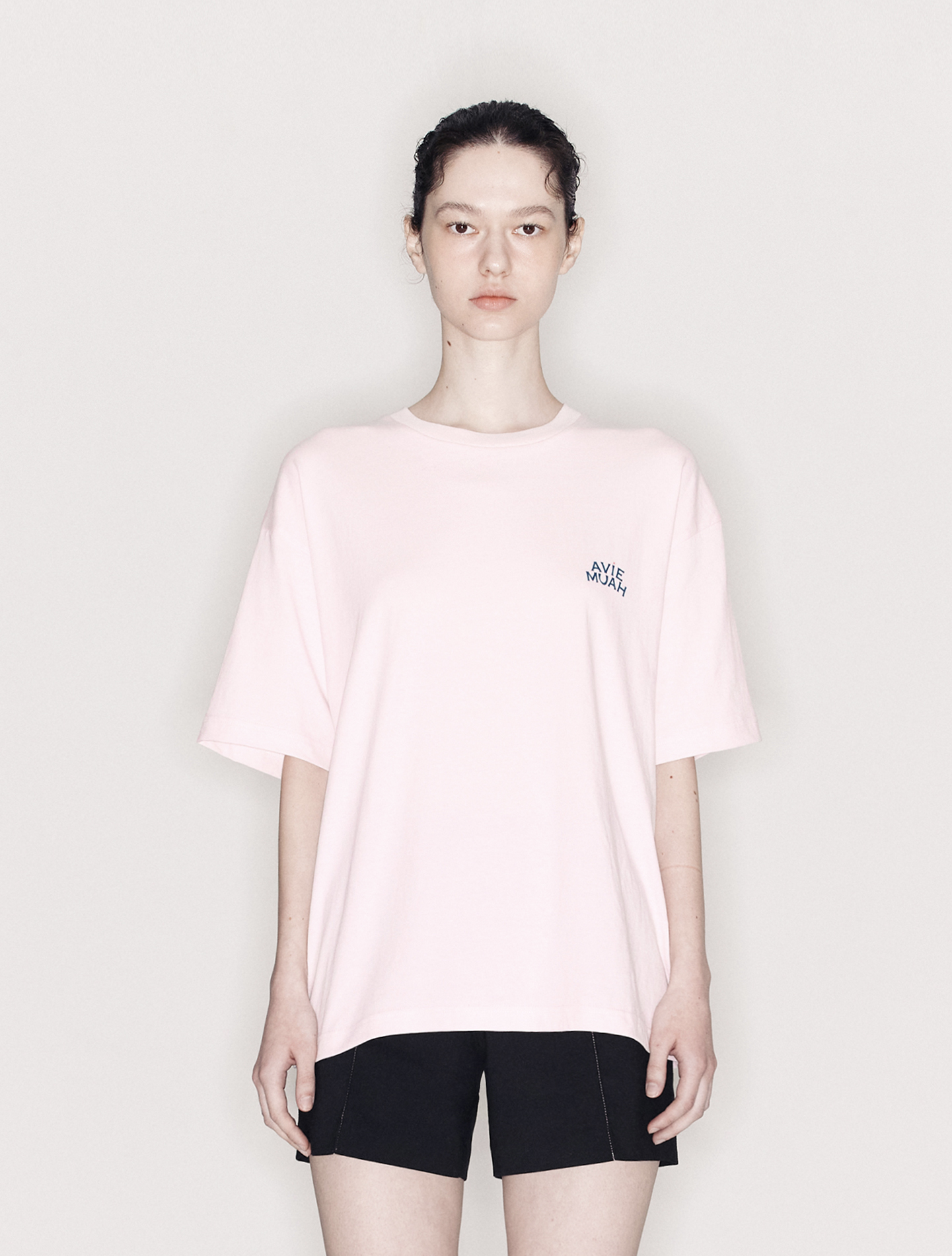 오버사이즈 로고 숏 슬리브 티셔츠 (핑크)